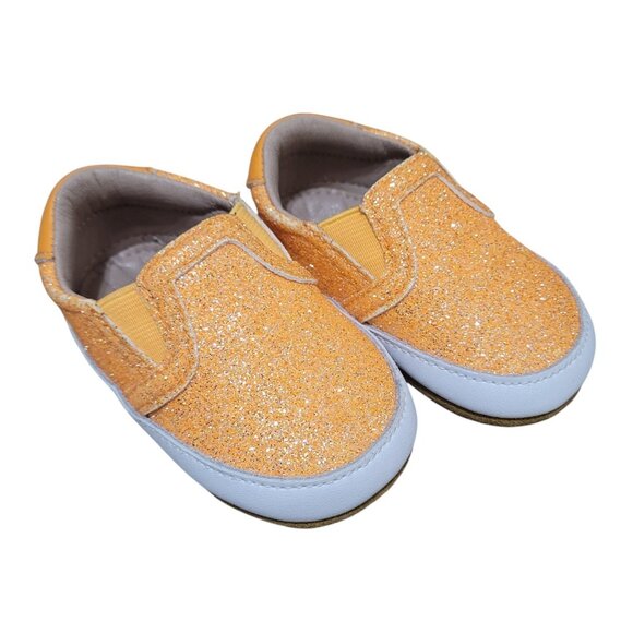 A Bear Co Toddler Size 3 IMPERFECT Orange Smooth Glitter Slides Flats - Picture 2 of 11